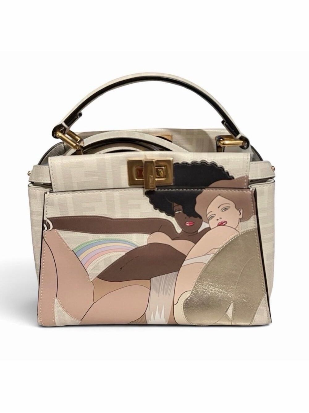 Fendi Peekaboo Mini Disco Dance Antonio Lopez Intarsio Pearl Leather Crossbody